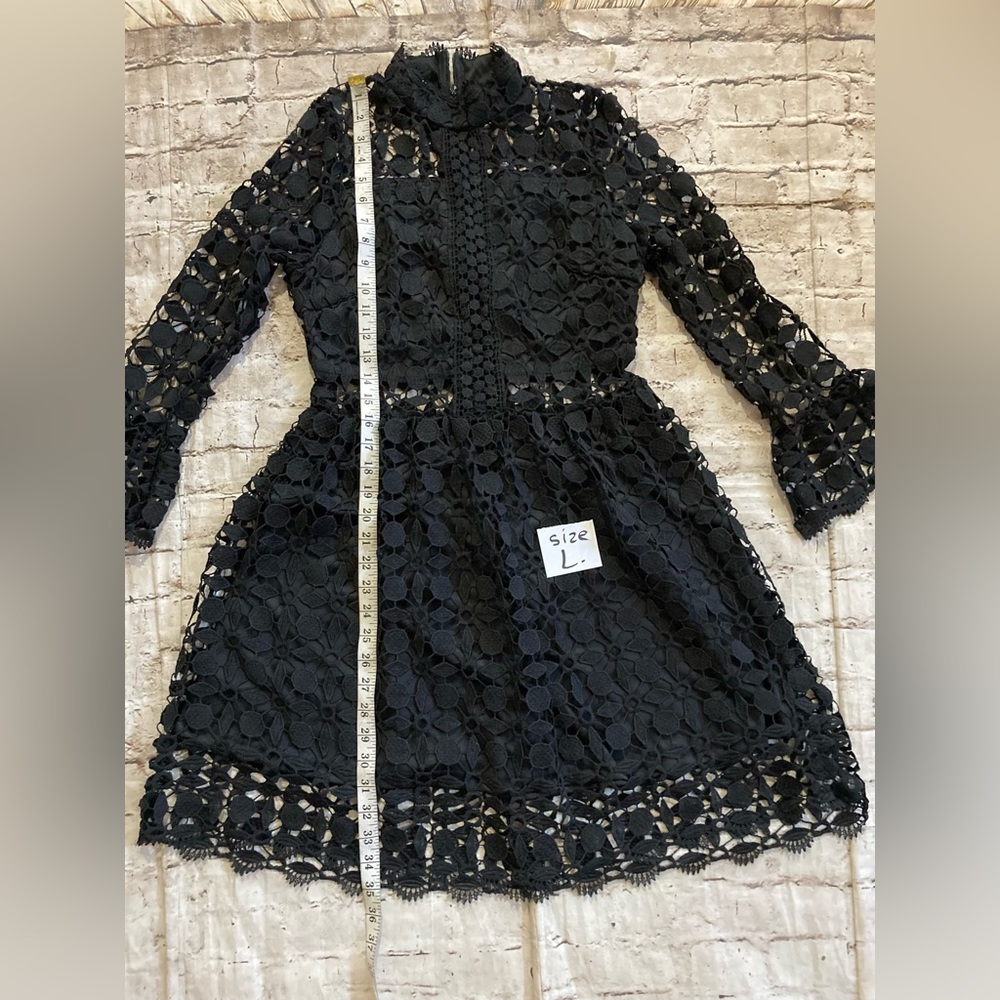 NWOT Eilly Bazar Black hollow out Lace  long sleeve Mock neck Dress size M & L - Picture 9 of 14